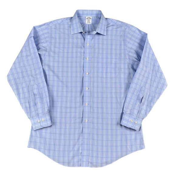 Brooks Brothers 1818 Regent Non-Iron Light Blue Check Dress Shirt Sz 16.5 4/5 - Picture 1 of 3